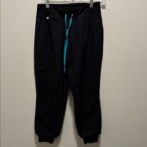 Figs Women’s Black Scrubs Zamora Joggers Small Petite Teal Drawstring